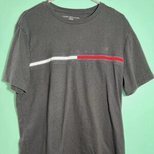 Tommy Hilfiger Mens Size Large Tee Shirt Black Crew Neck Logo Spellout